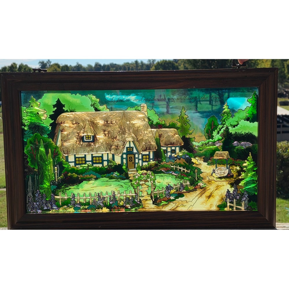 VTG 70S Nostalgic Handpainted Glass Art Faith Based Cottagecore Scene Framed